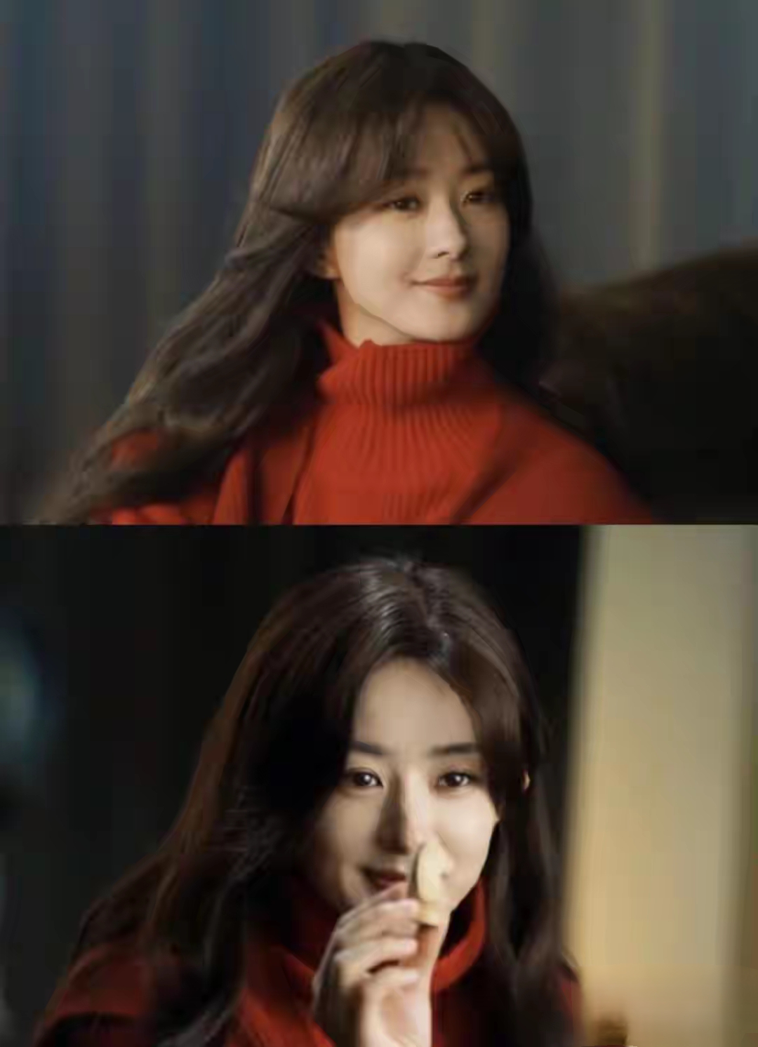 赵丽颖一袭红衣配微卷披肩长发，美得好耀眼