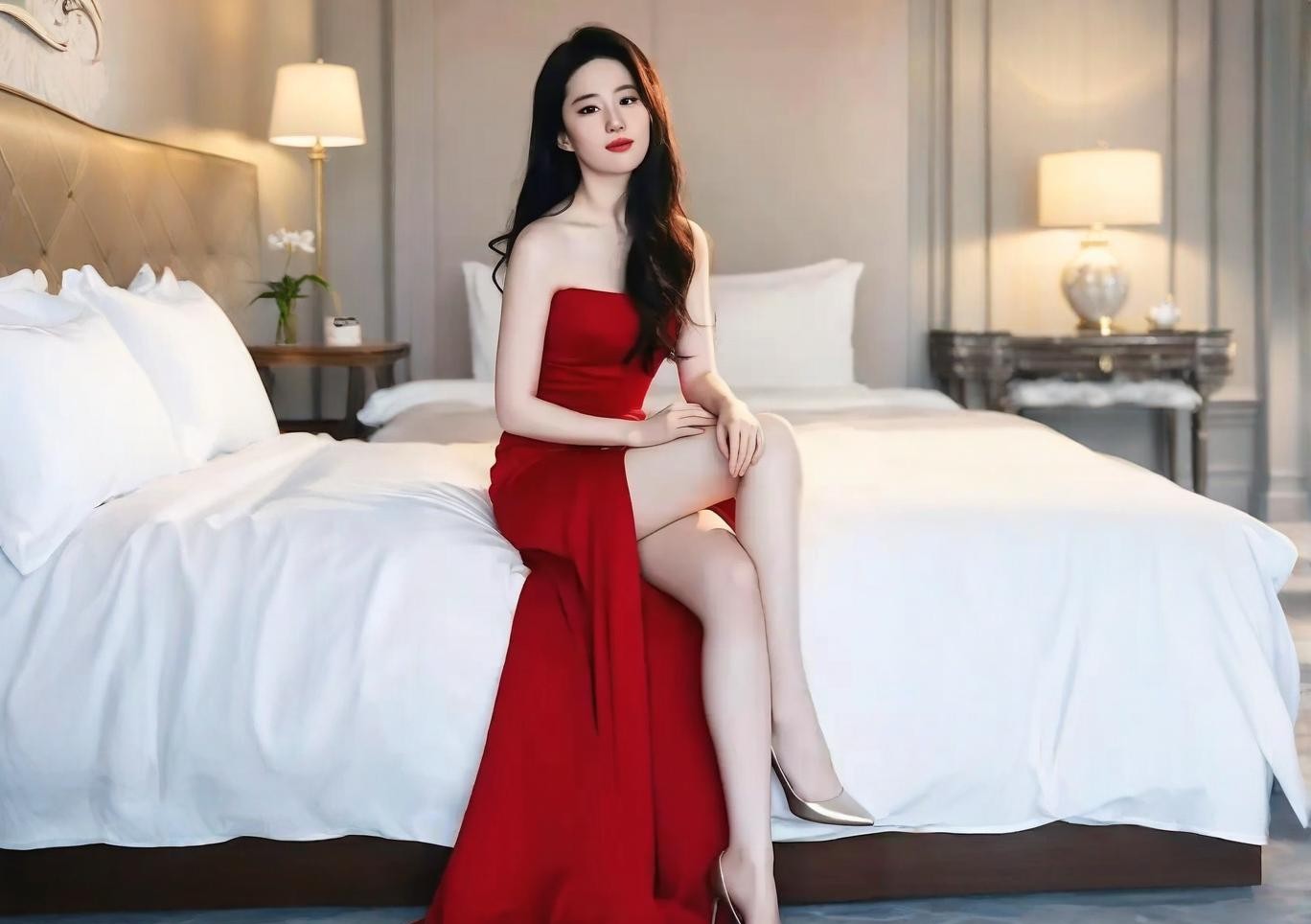 刘亦菲穿红礼服整体造型搭配，将她的美展现得淋漓尽致