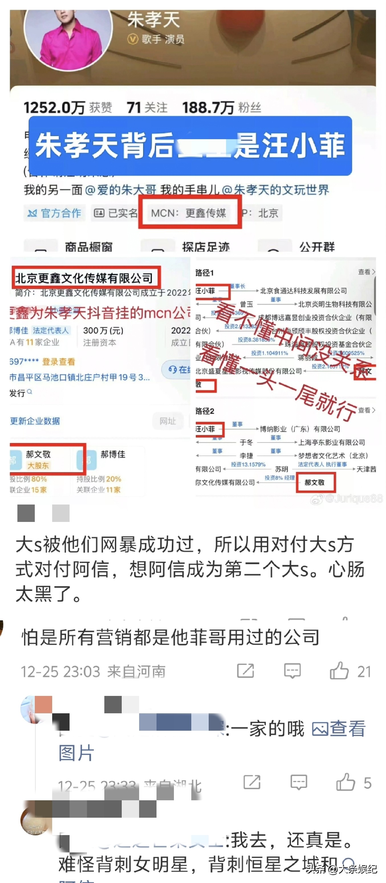 朱孝天致歉：言论与事实不符！被扒签约机构关联汪小菲！