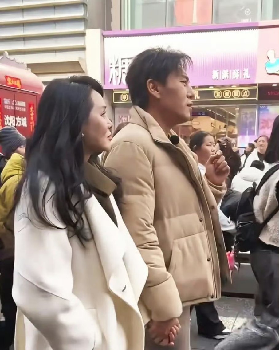 伊能静陪秦昊回沈阳老家，二人现身沈阳街头，牵手逛街，好甜蜜