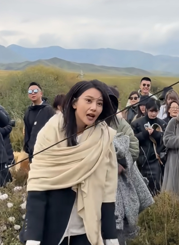 高圆圆现身户外：黑西装搭米色披肩，美得随意又高级