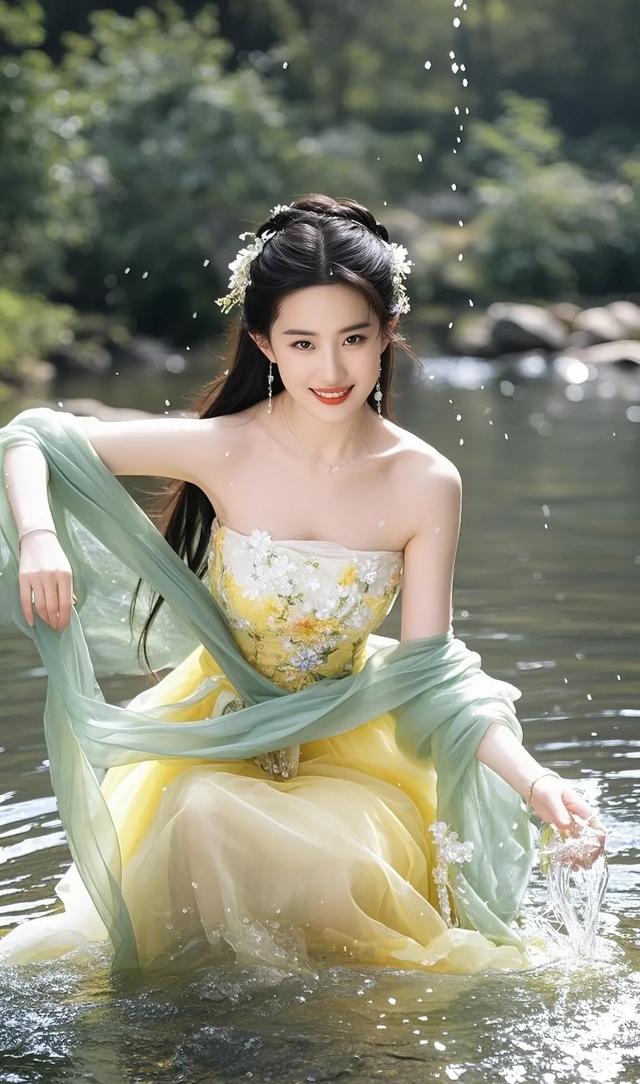 刘亦菲抓鱼，这画面比小龙女出山还美