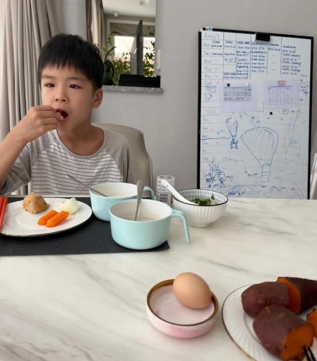 杨子陪小儿子用早餐！离婚后送孩子上学13岁安迪太卷，即将要转学