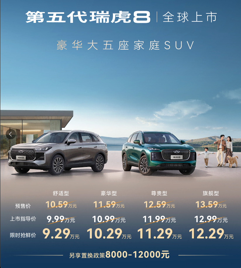 两种外观/鲲鹏动力 奇瑞瑞虎8正式上市