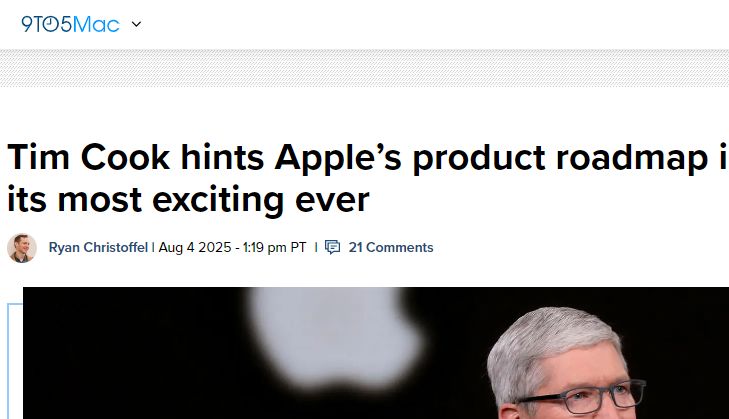 庫克興奮“劇透”：蘋果未來產品路線圖“絕了”