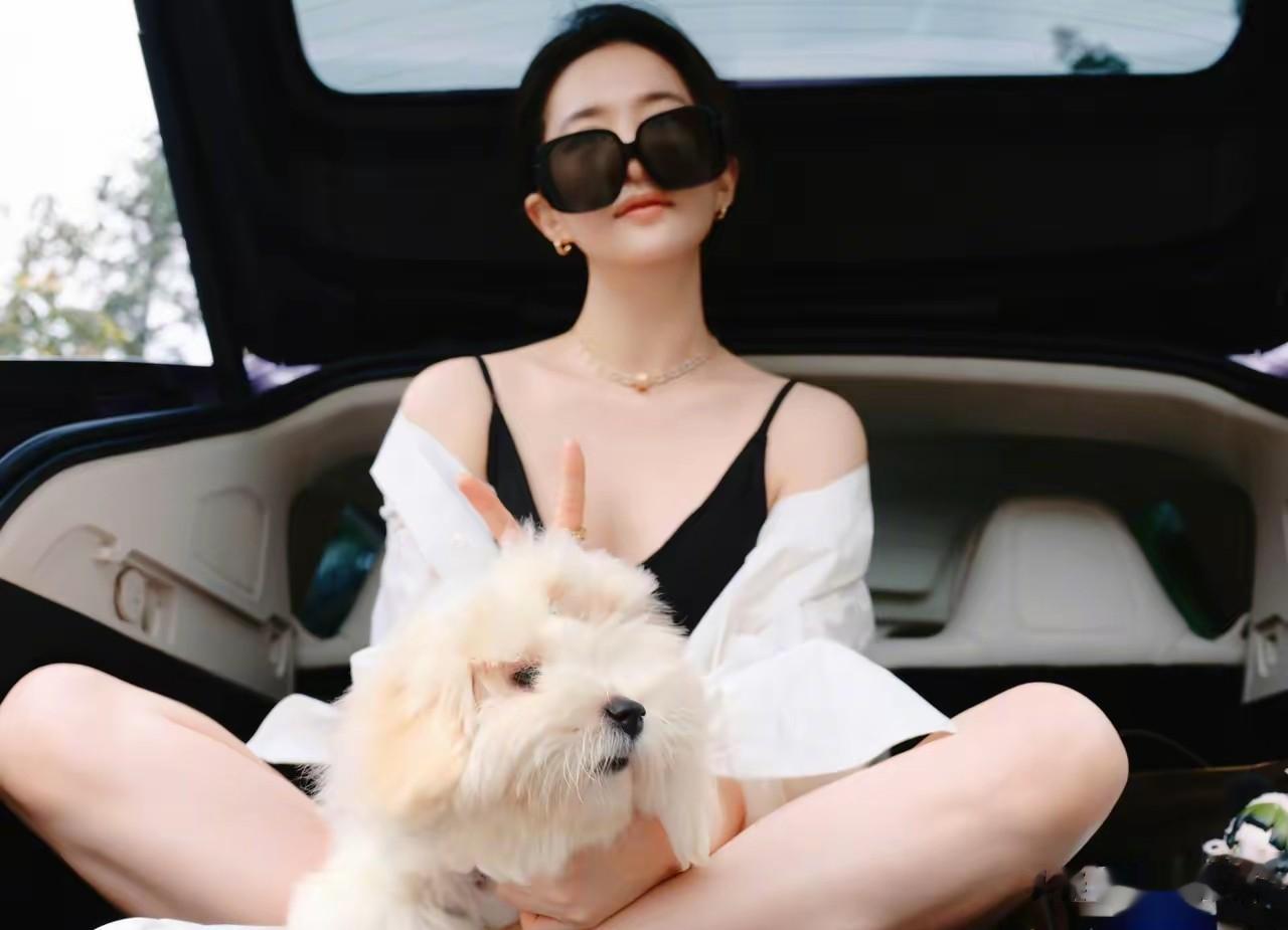 刘亦菲国庆自驾藏太深，新狗扎粉辫像糯米团，目的地猜不透