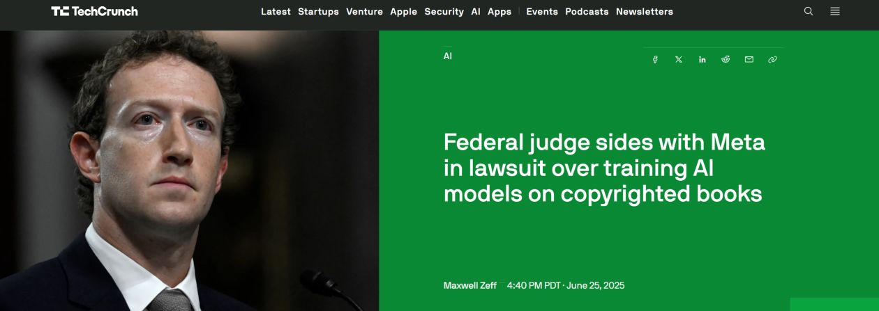 美聯邦法官在版權書籍訓練AI模型訴訟中支持Meta