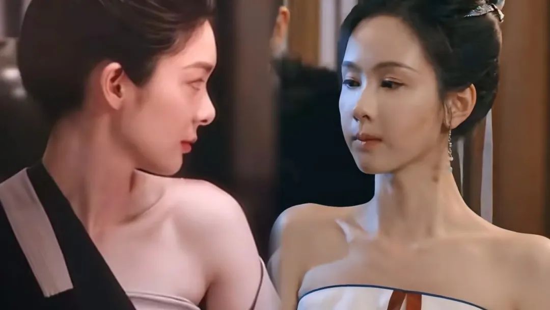 同样露香肩，《雁回时》33岁陈都灵和30岁傅菁对比，差别出来了