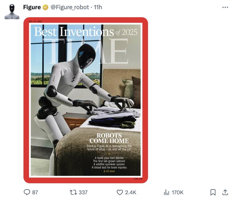 “現階段就差數據了”Figure 03登《時代》最佳發明榜封面，CEO放話了