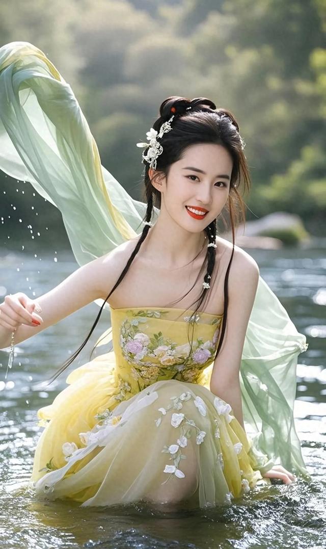 刘亦菲抓鱼，这画面比小龙女出山还美