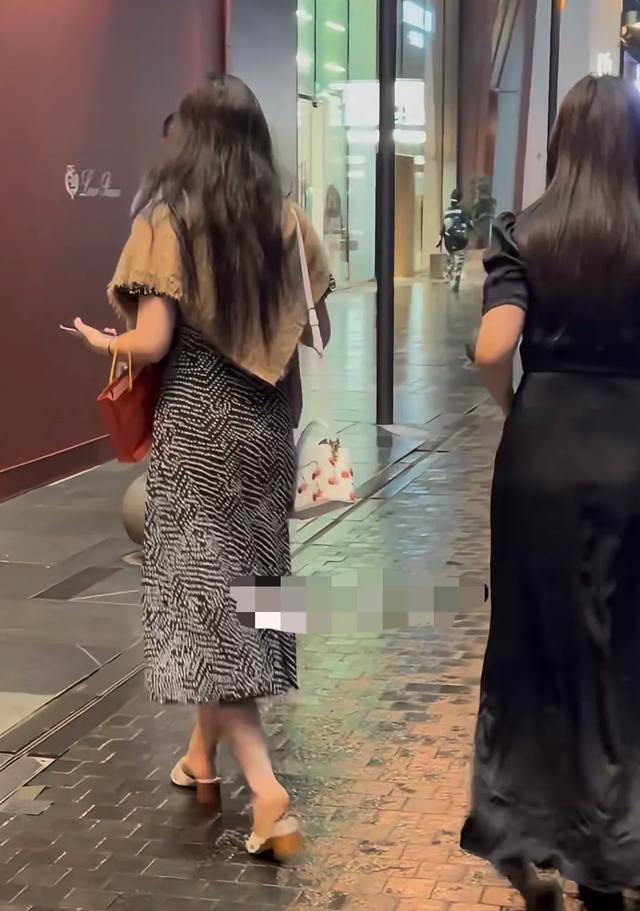 刘亦菲和朱珠一家逛街，女神背影很有氛围感，朱珠老公穿的很骚包