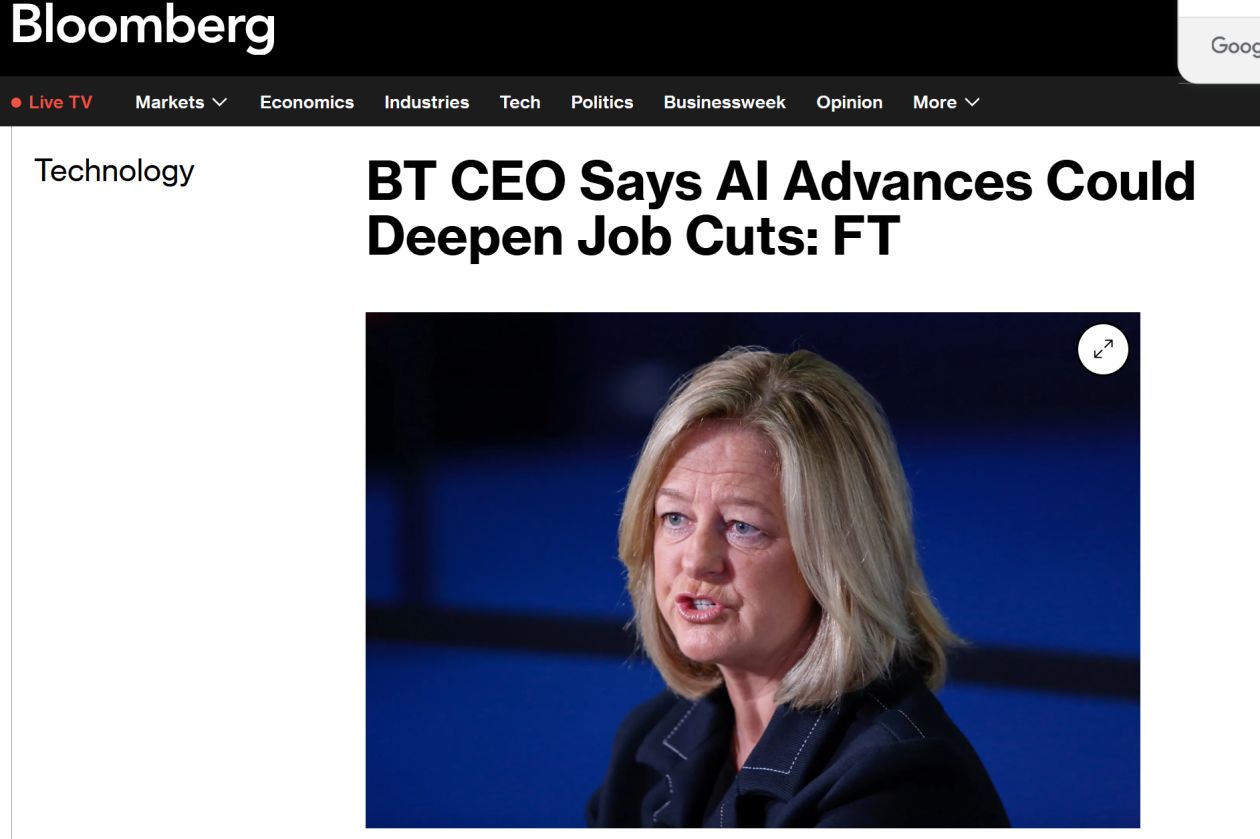 英国电信CEO称人工智能可能推动公司进一步裁员