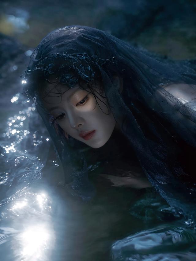 杨超越黑鸢尾公主裙，人鱼公主悄然苏醒