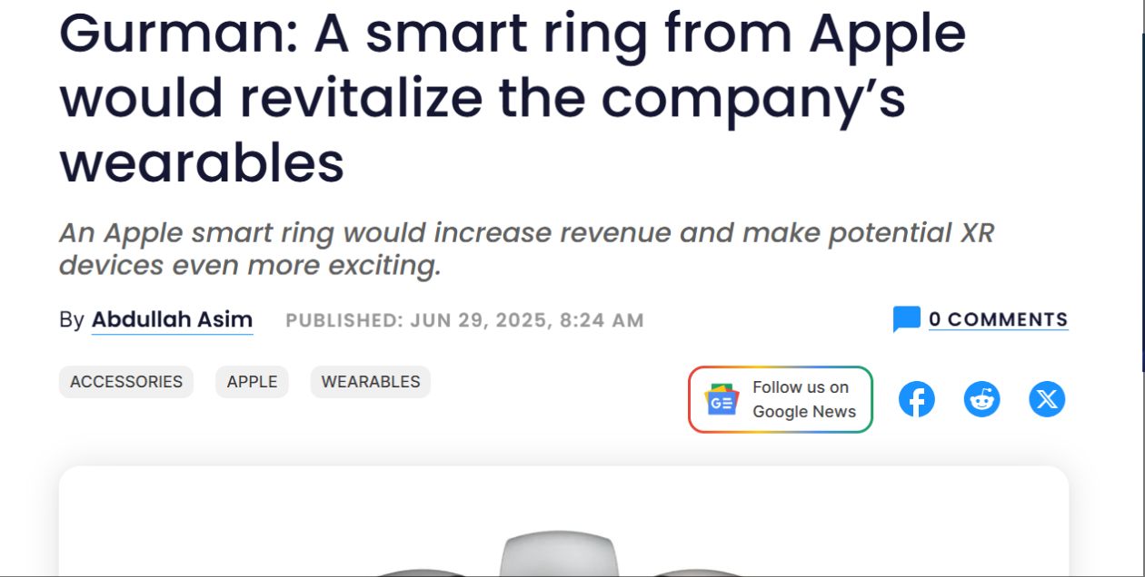 古尔曼：智能戒指将重振苹果可穿戴设备业务