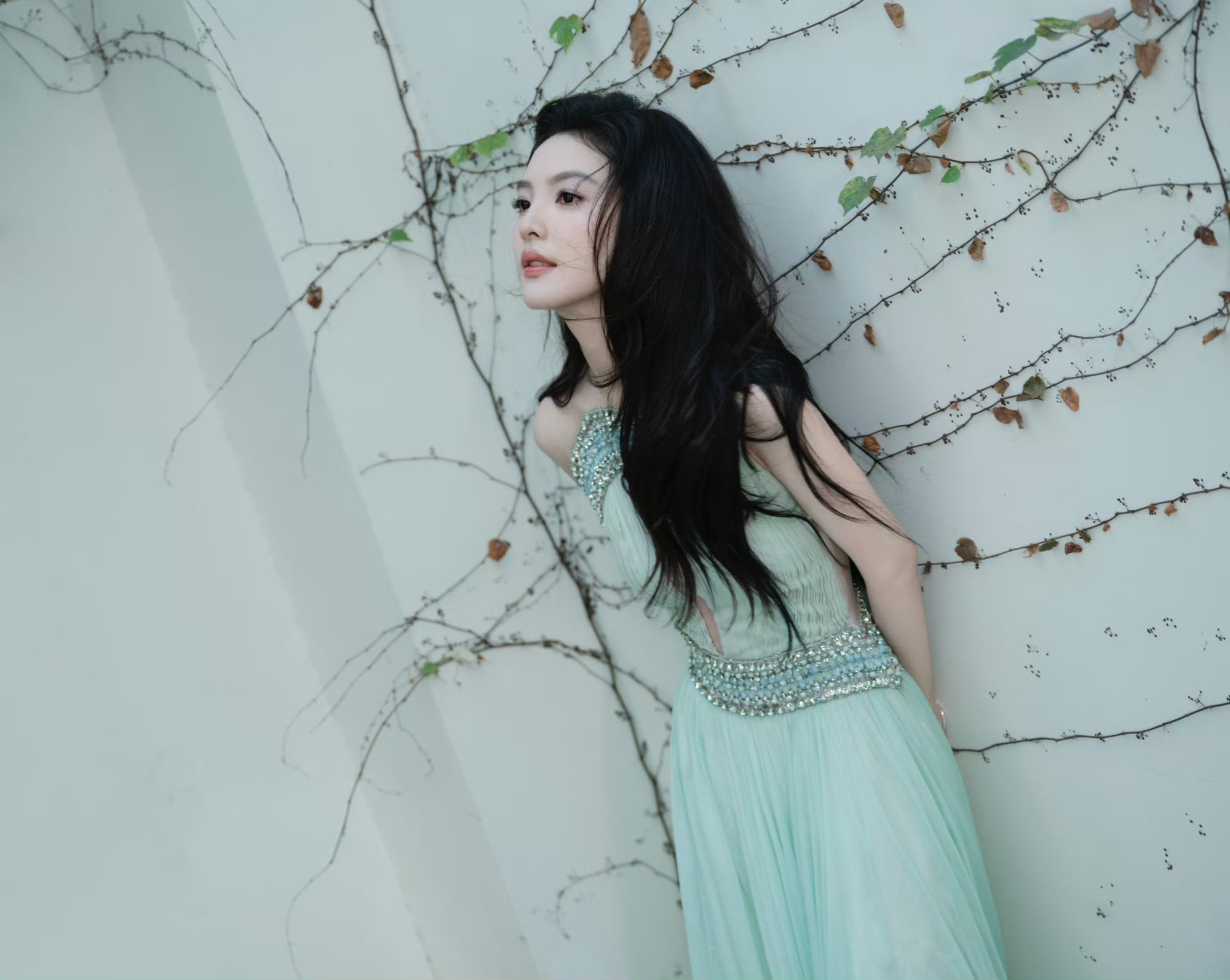 章若楠深V绿裙 清新唯美