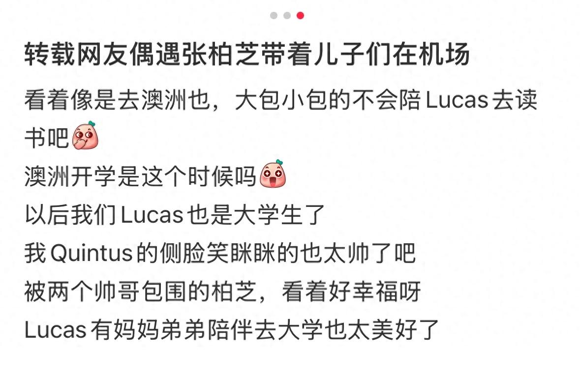 张柏芝带仨儿子去澳洲!一起送Lucas上大学,小Q个子最高侧颜超帅