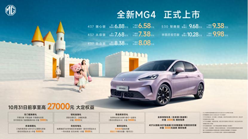 不到10万就能入手半固态电池,全新MG4限时补贴6.58万起