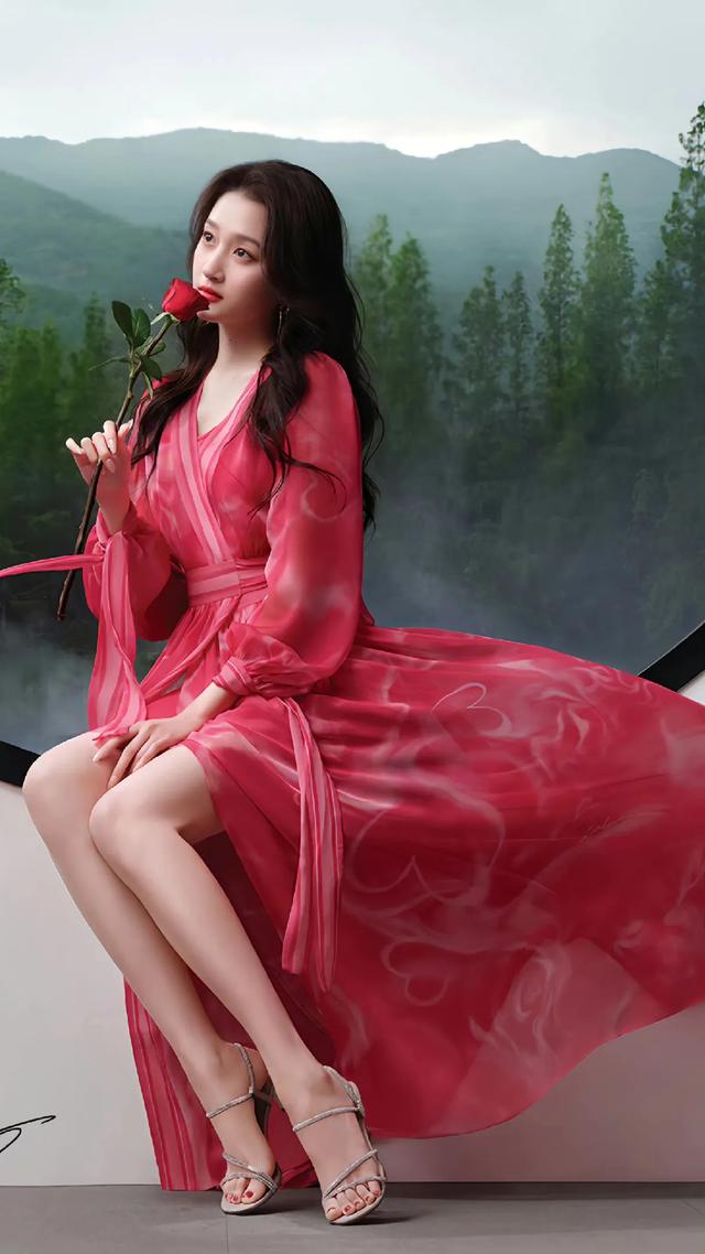 关晓彤身姿曼妙,盈盈而立,宛如春日里最娇艳的花朵