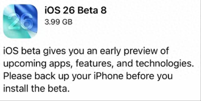 苹果发布 iOS 26 beta8 内测版