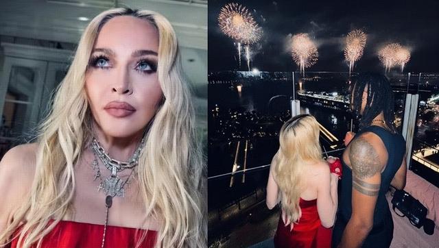 66岁麦当娜回春了，又白又嫩金发薄纱，在小37岁男友怀里一脸享受