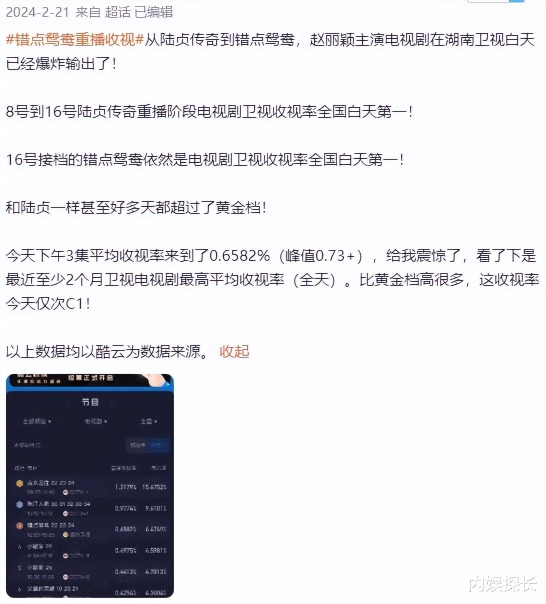 内娱扛剧第一人,湖南卫视播赵丽颖的剧收视23连冠