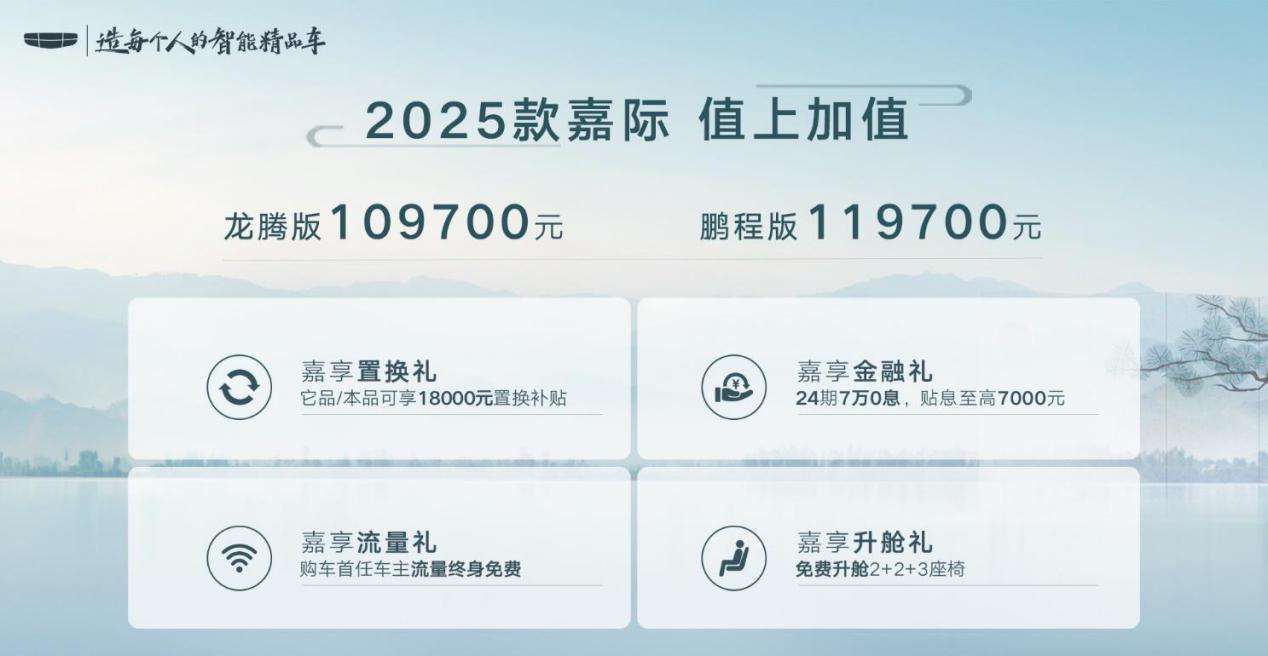售价10.97万元起 2025款嘉际大空间舒享休旅车