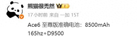 一加Ace6至尊版曝光：8500mAh電池+165Hz屏幕，性能續航雙線拉滿