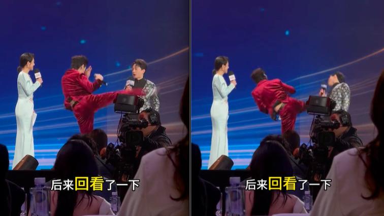 向佐脚踹男主持面部，对方躲闪及时仍吓到变脸，发视频陪笑回应！