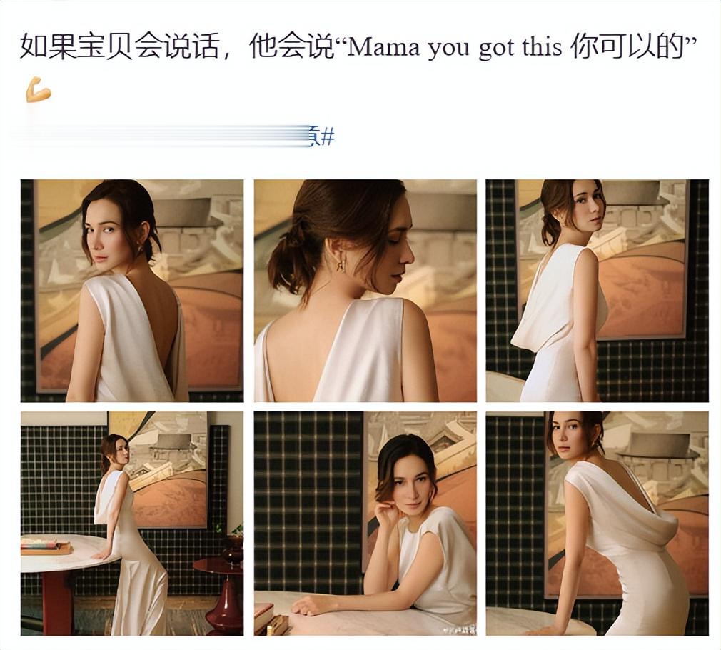 41岁卢靖姗春天遛娃！穿银色礼裙配高跟鞋推婴儿车，二胎儿子好乖