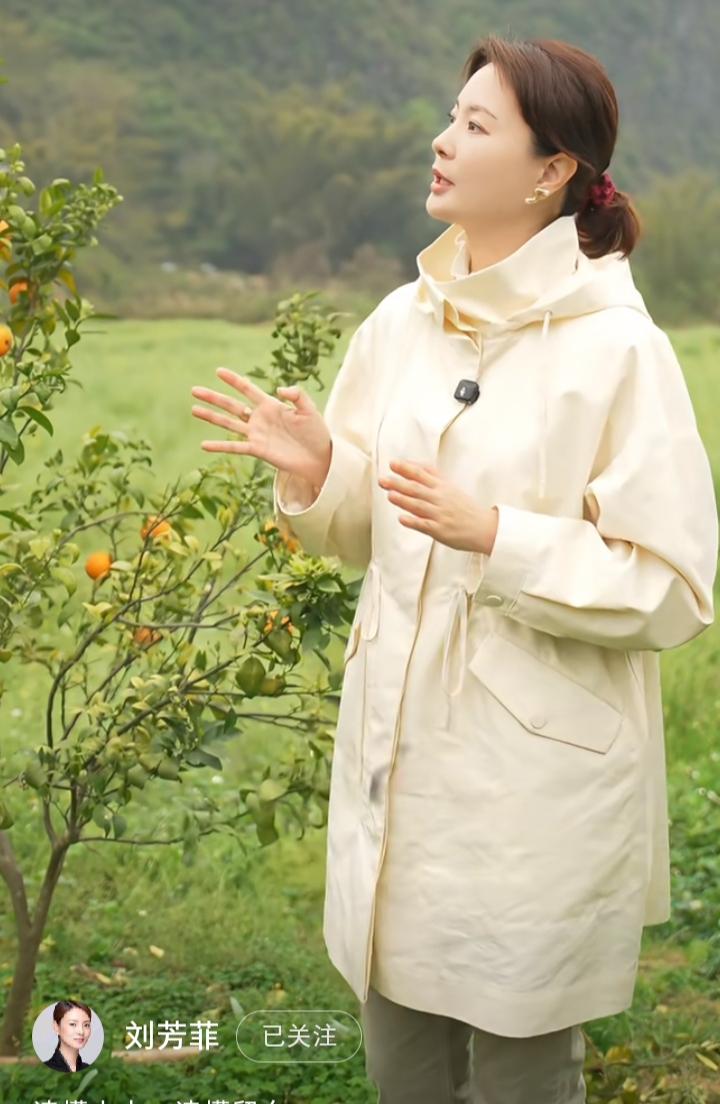 刘芳菲阳朔感慨古人寄情山水，米白风衣配低马尾温婉知性气质动人