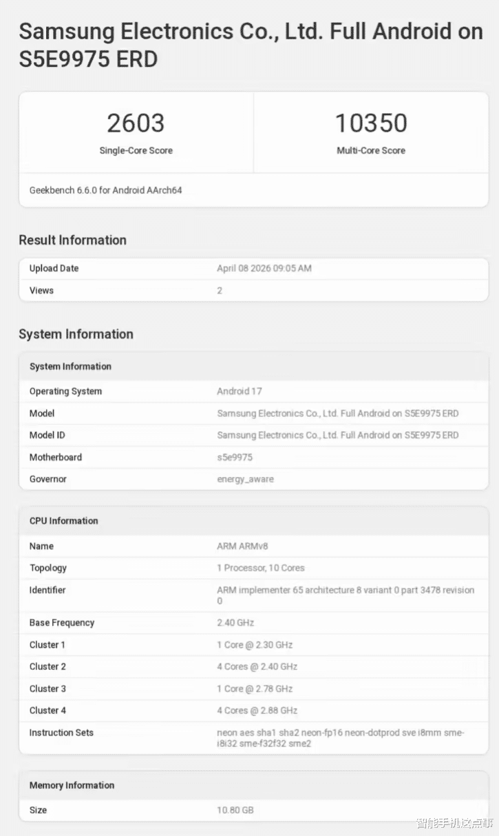 三星Exynos 2700架構大改：4+1+4+1十核，跑分也已放出！