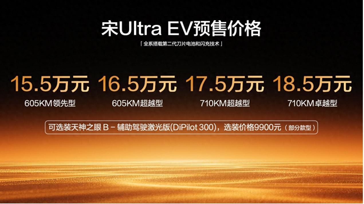 宋Ultra EV开启预售15.5万元起，710km长续航+闪充