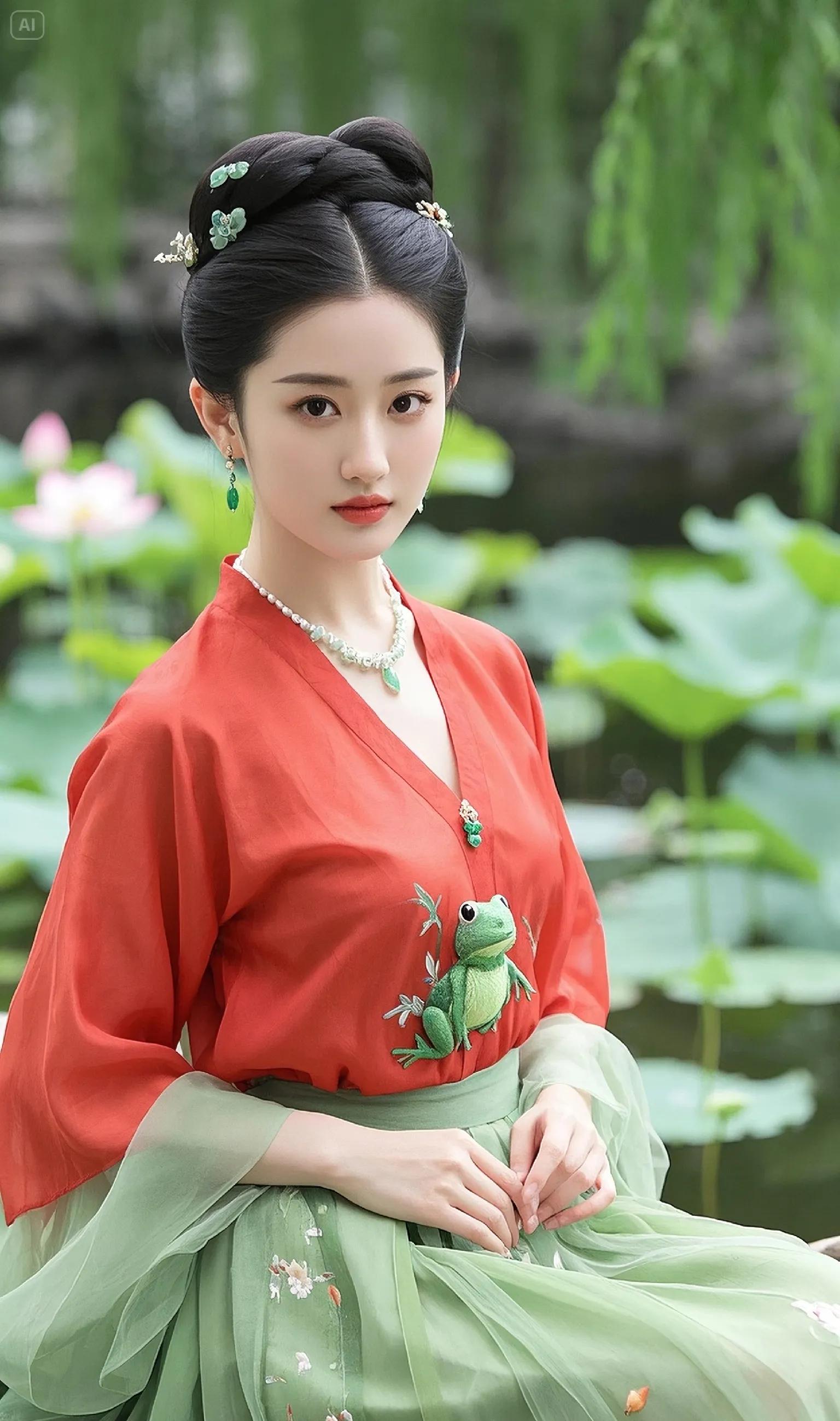 刘亦菲这套汉服太绝了！红配绿也能美成人间仙子
