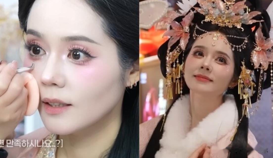 韩国女星来中国旅游，体验中式汉服妆造，化完妆整个人都被惊艳了