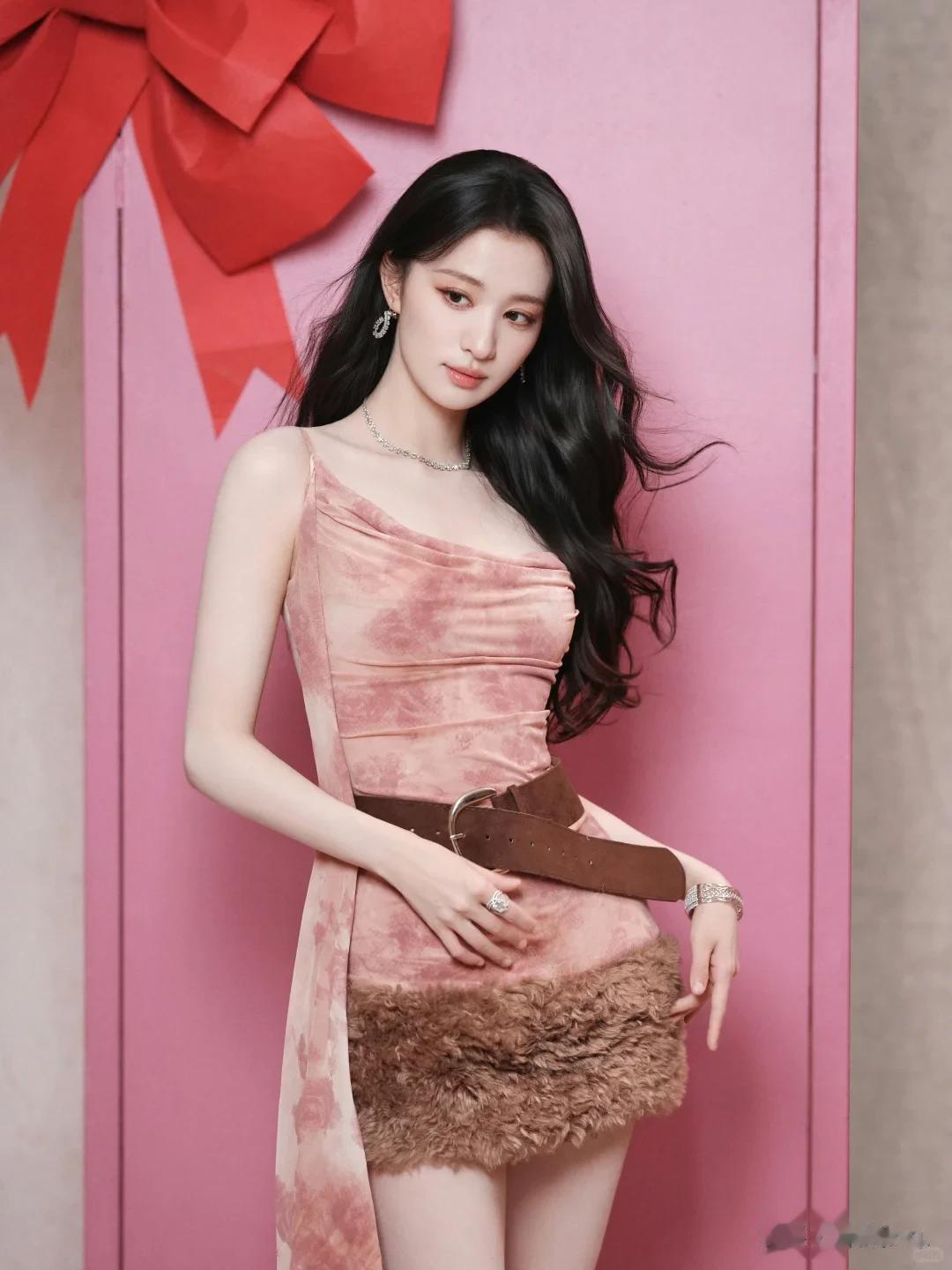 27岁王楚然剧宣穿搭：大波浪+收腰裙，尽显大长腿，美得像小姑娘