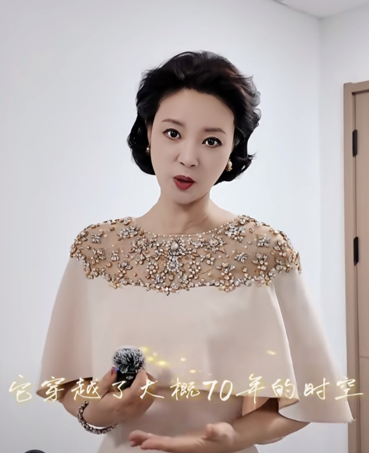 刘芳菲分享春晚礼服裸色钉珠披肩裙配复古卷发优雅大气尽显东方美