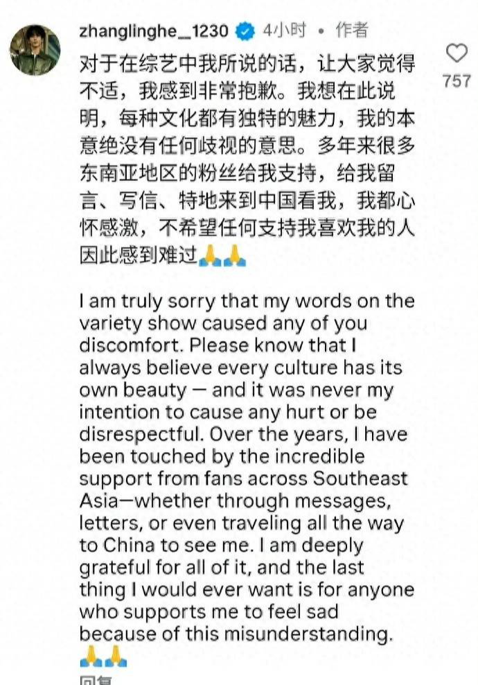 人红是非多！张凌赫一句“像出生在东南亚”引争议，本人连夜道歉