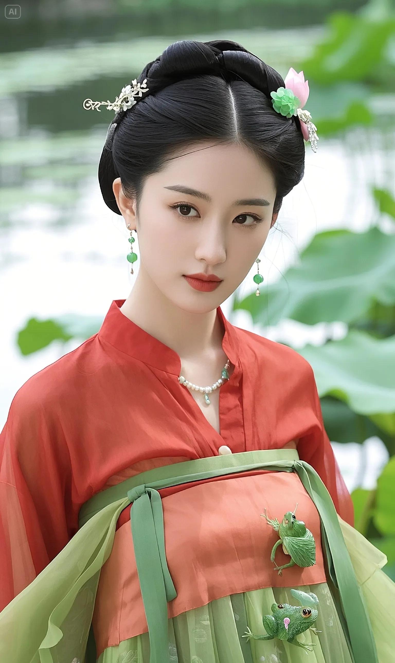 刘亦菲这套汉服太绝了！红配绿也能美成人间仙子