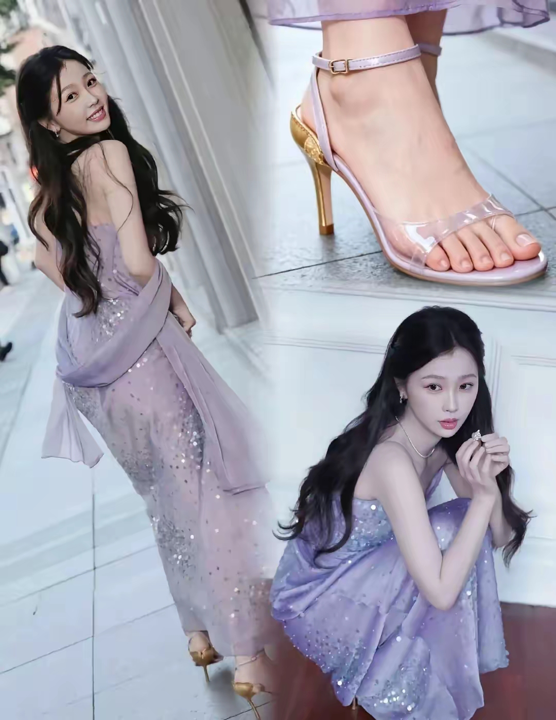 虞书欣—梦幻紫色晚礼服，优雅姿态，花束点缀，唯美氛围。